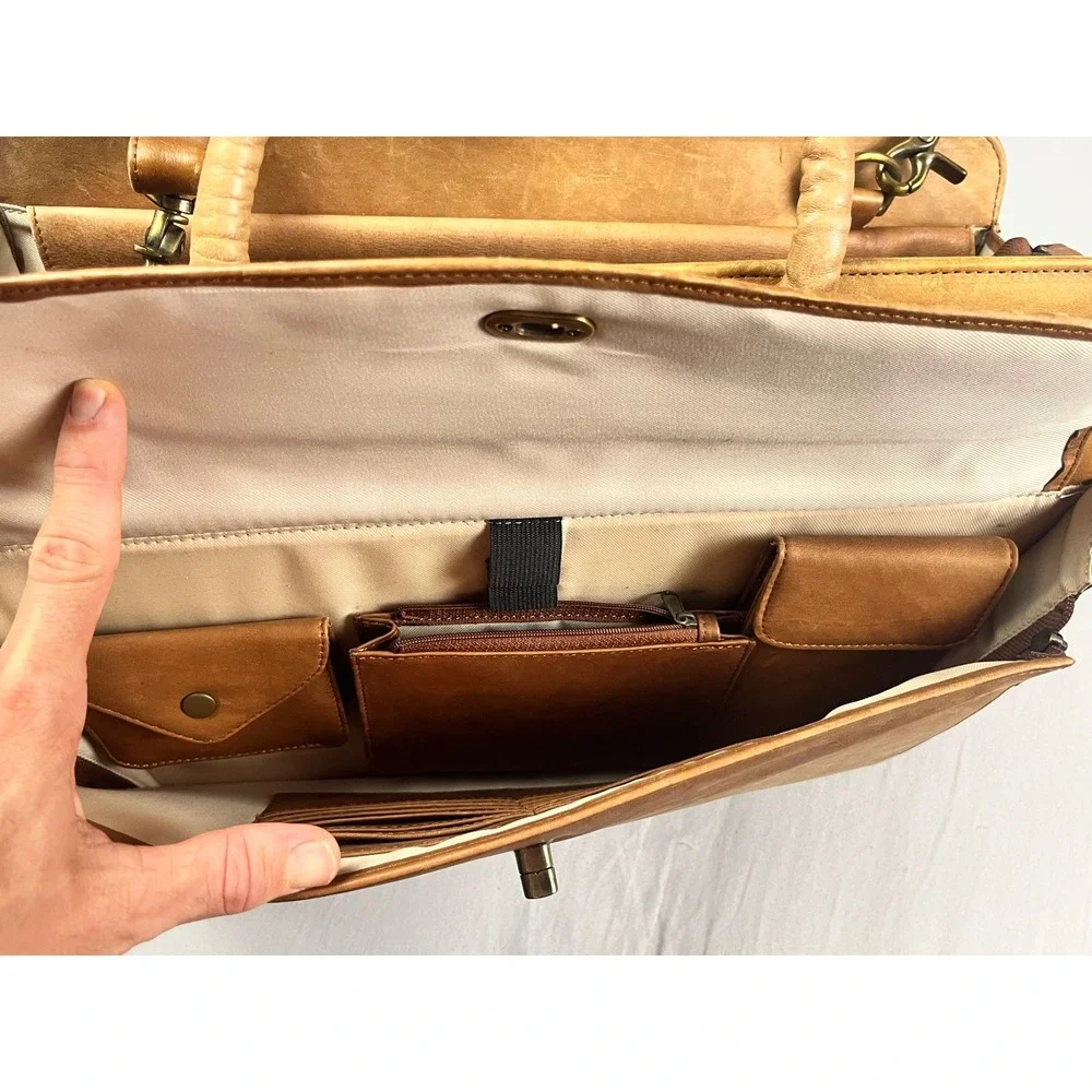 Boulder Ridge Tan Full Grain Cowhide Leather Briefcase Messenger Bag Laptop Case